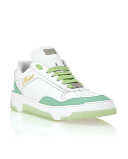 Biało-zielone skórzane sneakersy - Image #1
