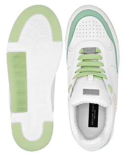 Biało-zielone skórzane sneakersy - Image #2