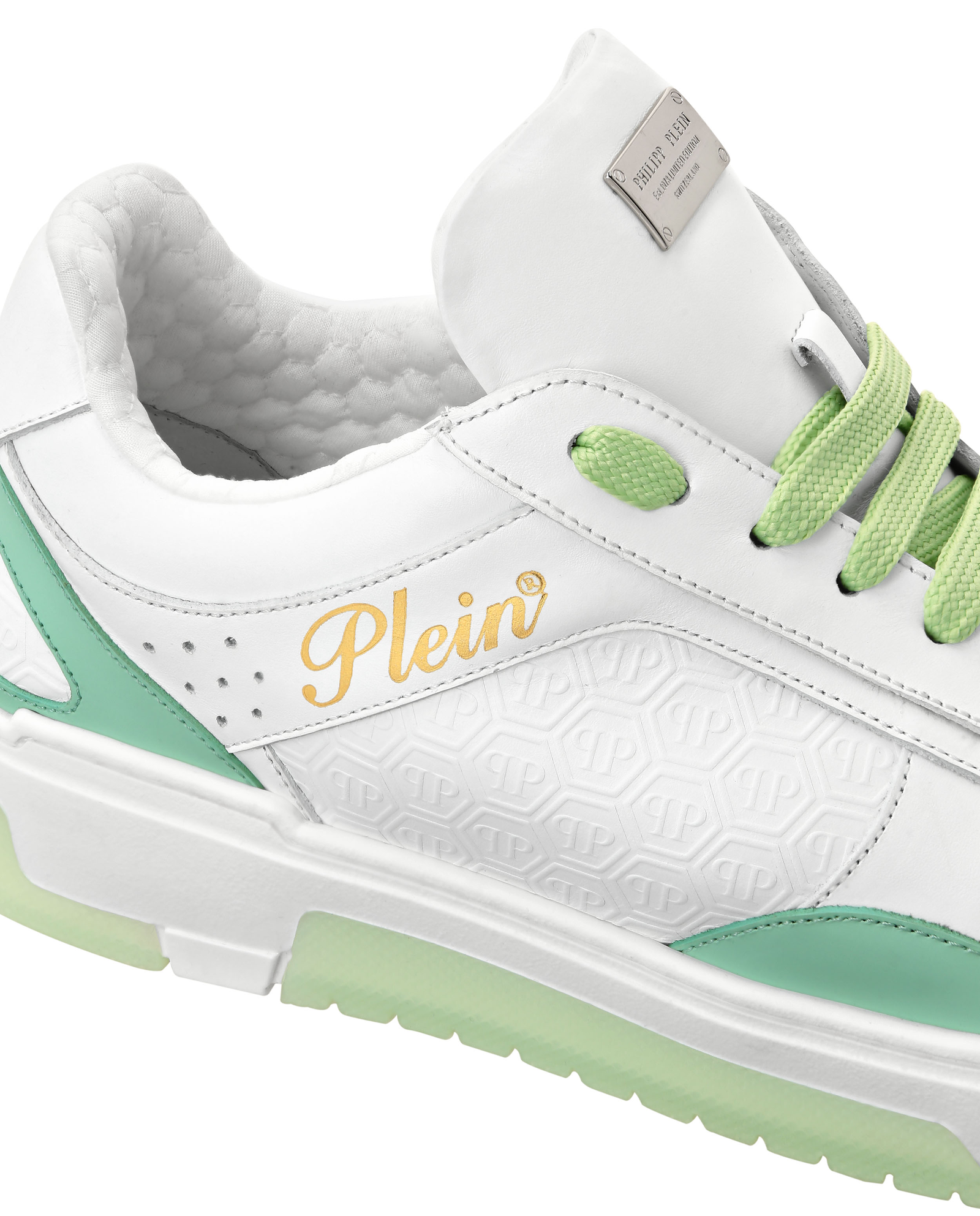 Biało-zielone skórzane sneakersy - Image #3