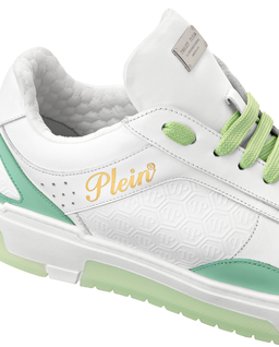 Biało-zielone skórzane sneakersy - Image #3