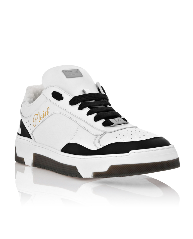 Biało-czarne skórzane sneakersy - Image #1