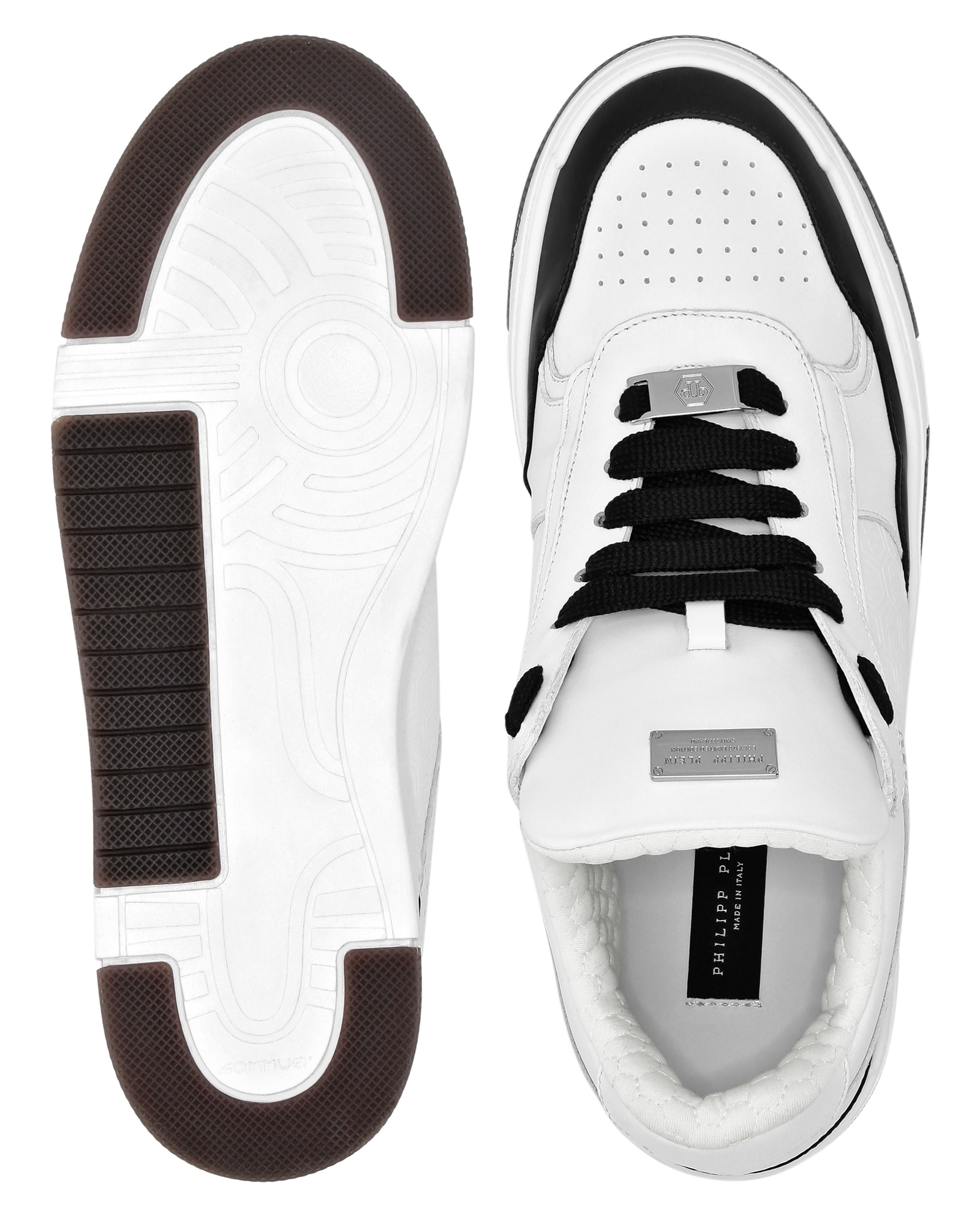 Biało-czarne skórzane sneakersy - Image #2