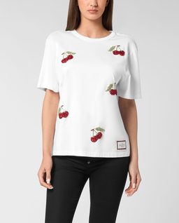 Biała koszulka z odkrytymi plecami Cherries - Image #0