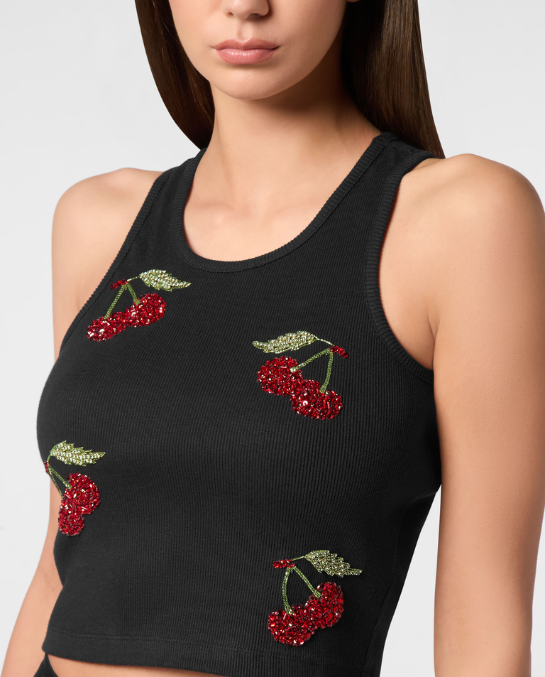 Czarny tank top Cherries - Image #4