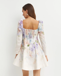 Lniana sukienka mini w kwiaty - Image #3