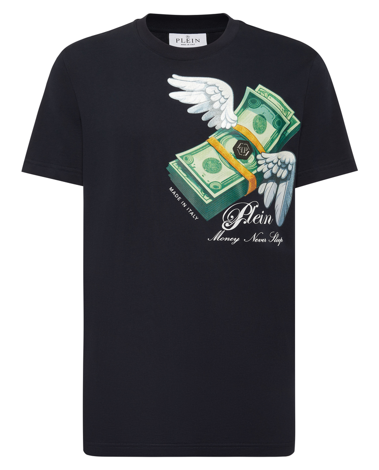Granatowy t-shirt z nadrukiem Money