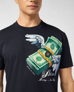 Granatowy t-shirt z nadrukiem Money - Image #4