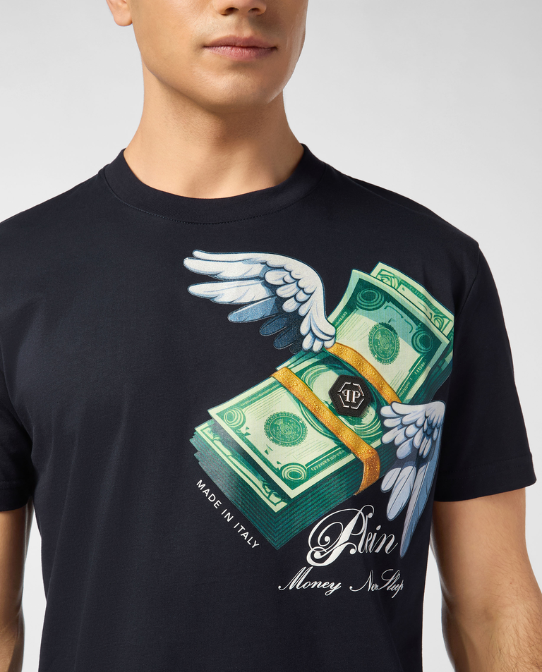 Granatowy t-shirt z nadrukiem Money - Image #4