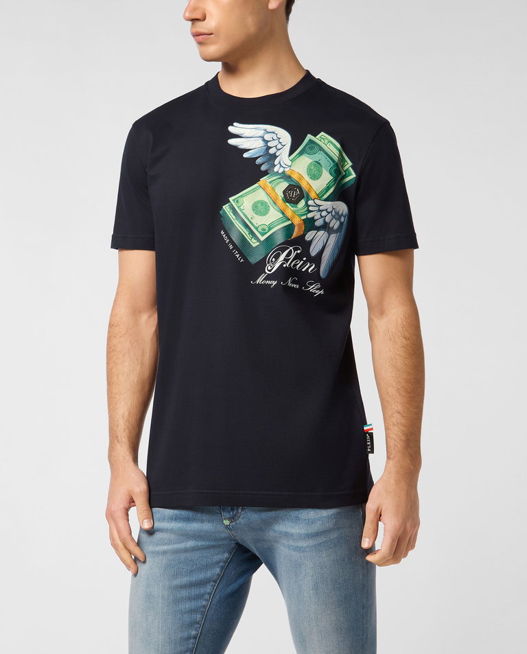 Granatowy t-shirt z nadrukiem Money