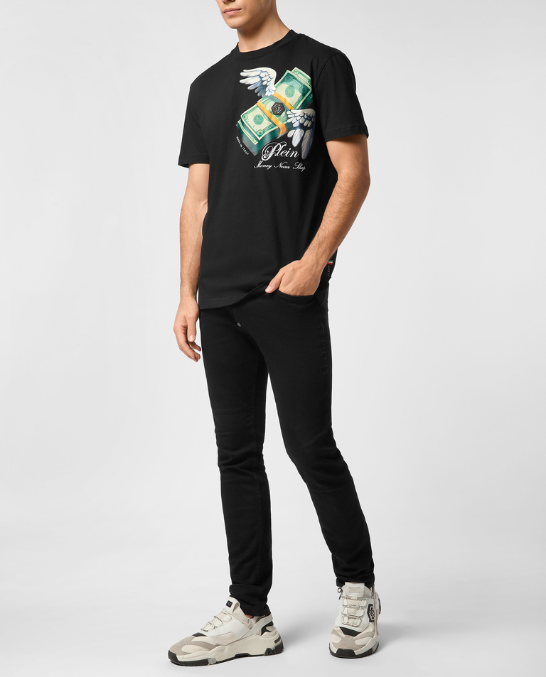 Czarny t-shirt z nadrukiem Money - Image #3