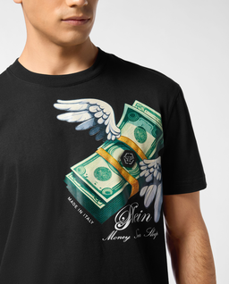 Czarny t-shirt z nadrukiem Money - Image #4