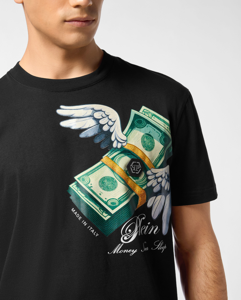 Czarny t-shirt z nadrukiem Money - Image #4