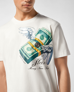 Biały t-shirt z nadrukiem Money - Image #4