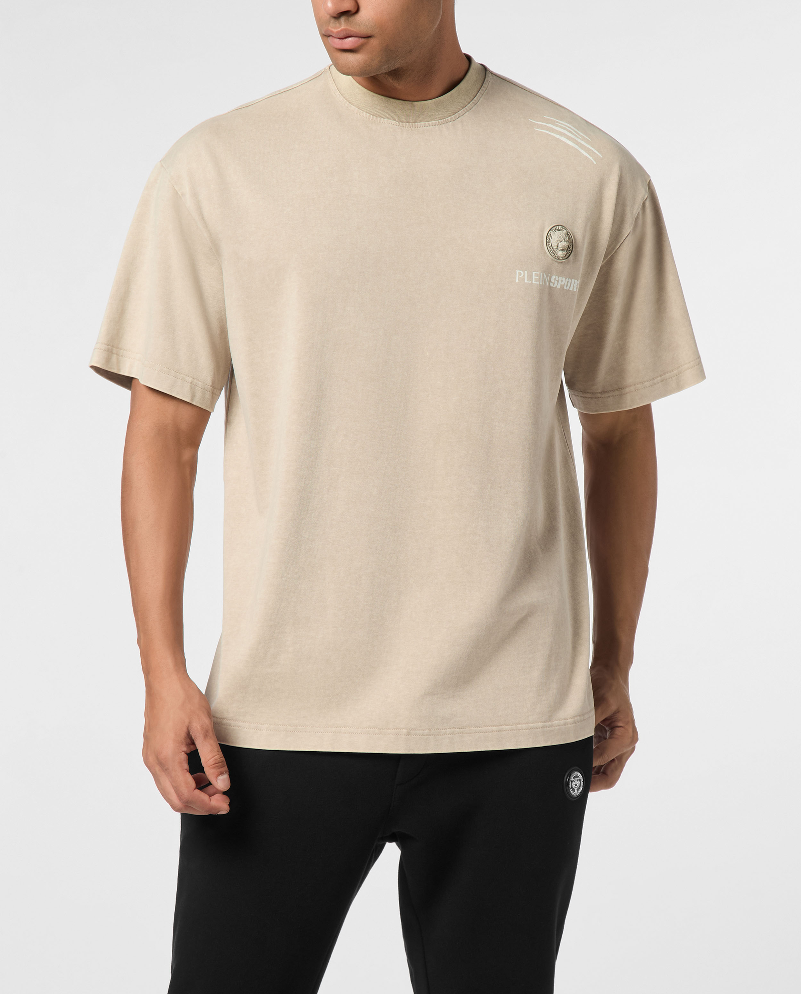 Beżowy t-shirt o luźnym kroju - Image #0