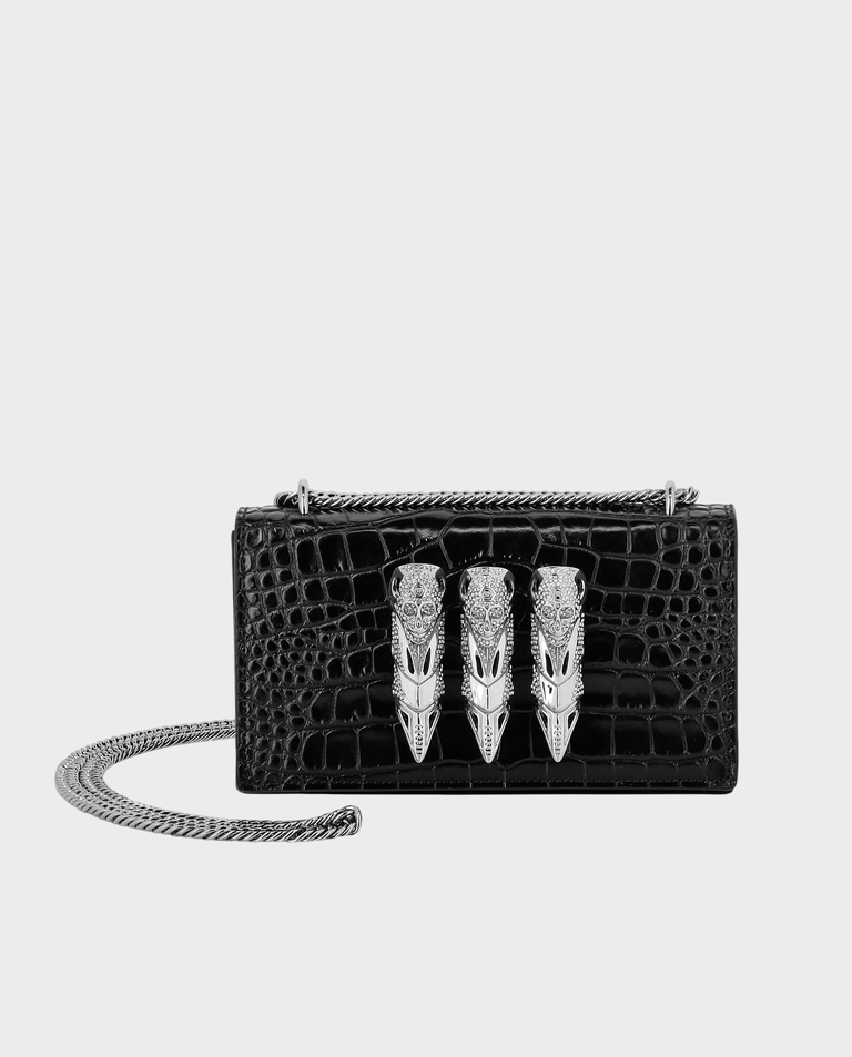 Czarna torebka z tłoczeniem skóry krokodyla