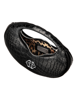 Czarna torebka z tłoczonej skóry Moon Bag - Image #3