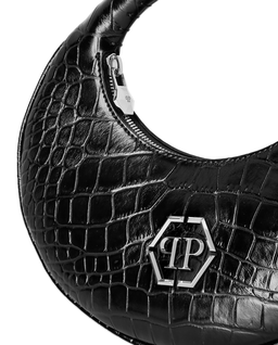 Czarna torebka z tłoczonej skóry Moon Bag - Image #4