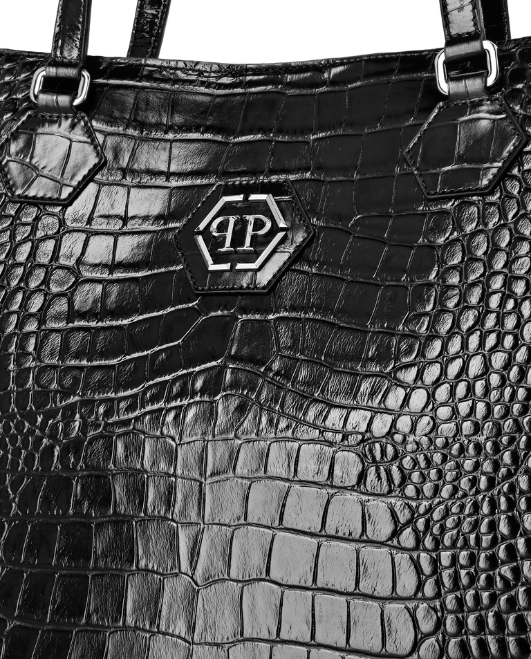 Czarna torebka z tłoczoną skórą - Image #2