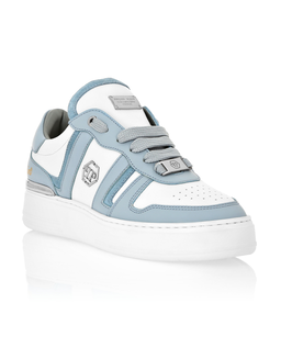 Biało-błękitne sneakersy ze skóry - Image #1