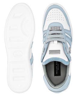 Biało-błękitne sneakersy ze skóry - Image #3