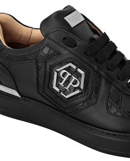 Czarne skórzane sneakersy Low Top - Image #2