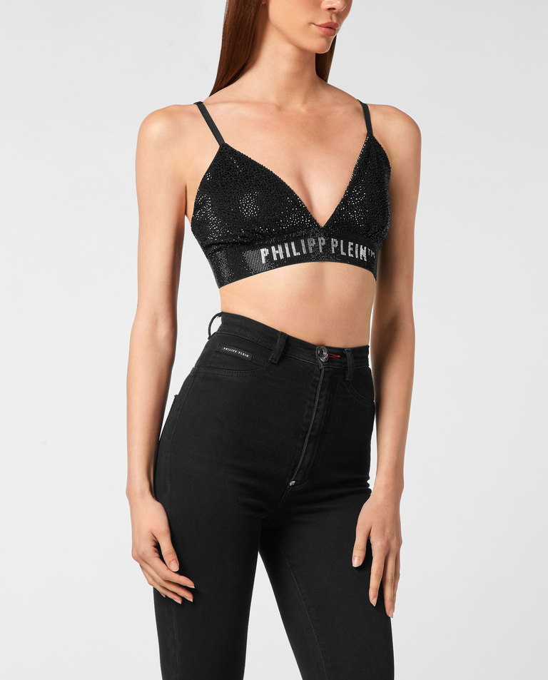 Czarny top z kryształkami