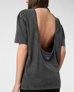 Bawełniana koszulka z odkrytymi plecami - Image #4