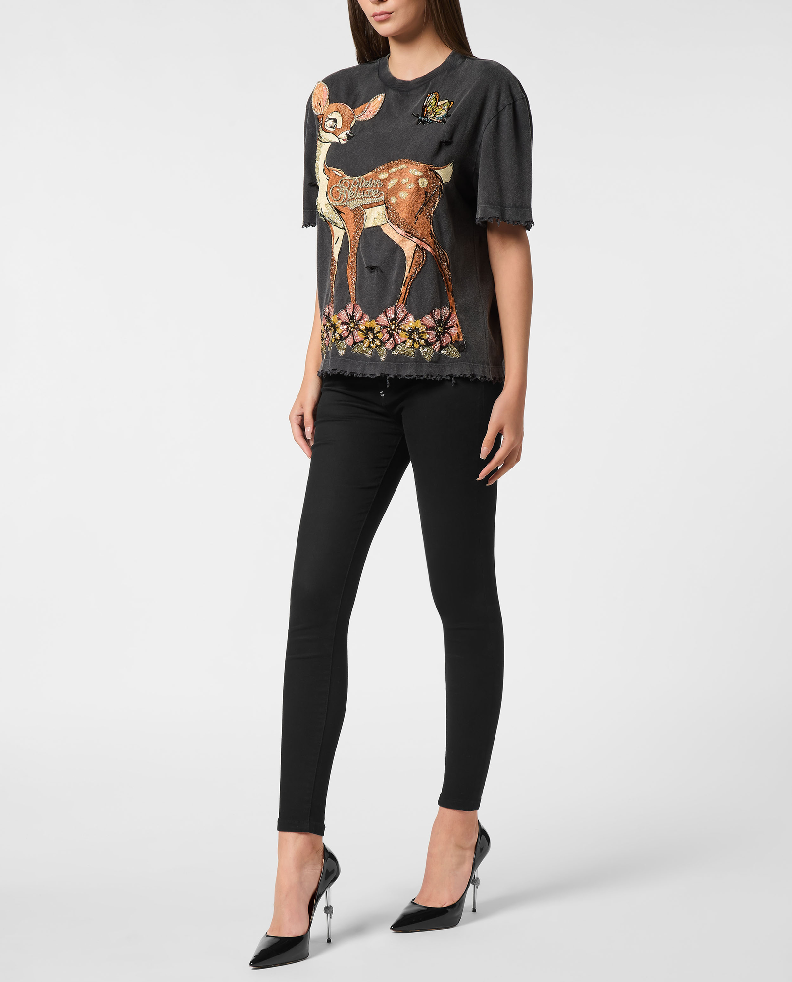 Czarny T-Shirt Fairy z nadrukiem - Image #2