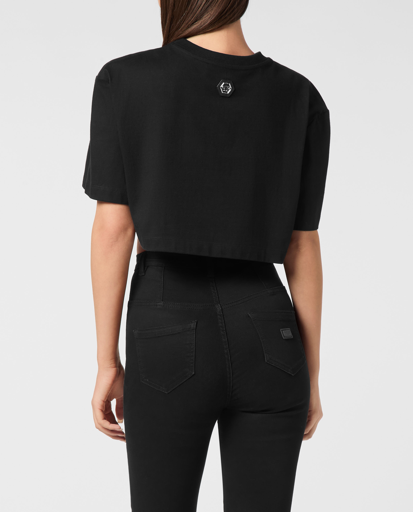 Czarny crop top z nadrukiem - Image #2