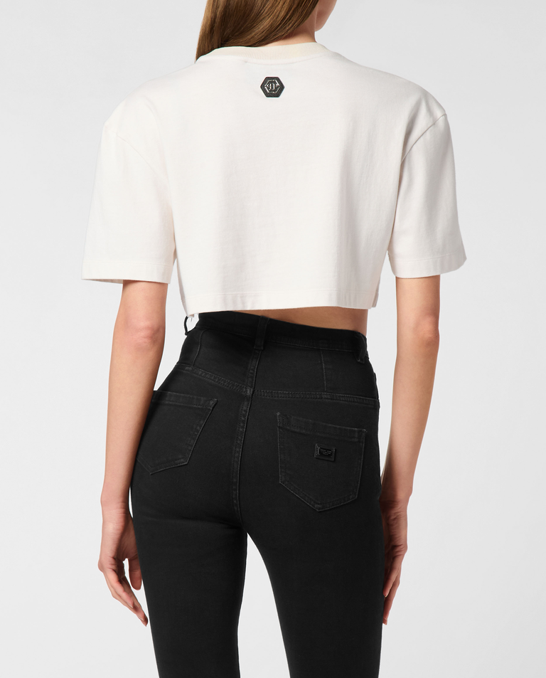 Biały crop top z nadrukiem - Image #3