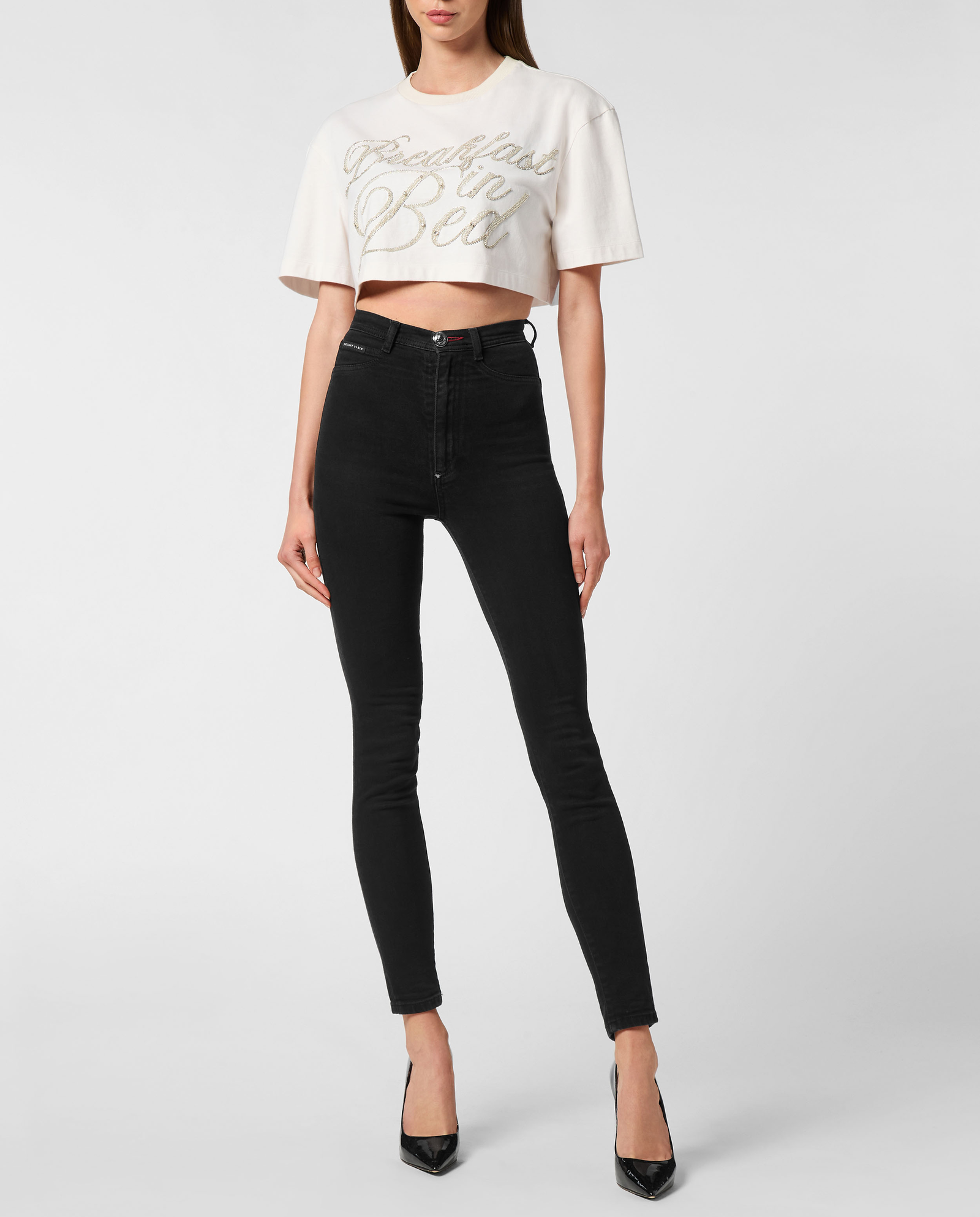 Biały crop top z nadrukiem - Image #2