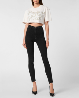 Biały crop top z nadrukiem - Image #2