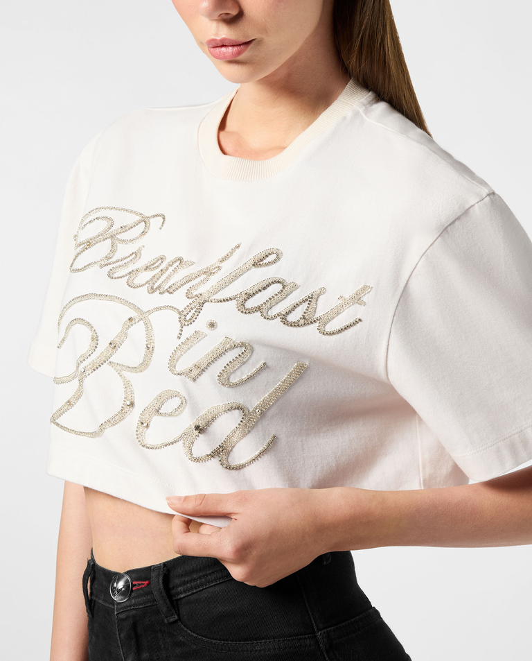 Biały crop top z nadrukiem - Image #4