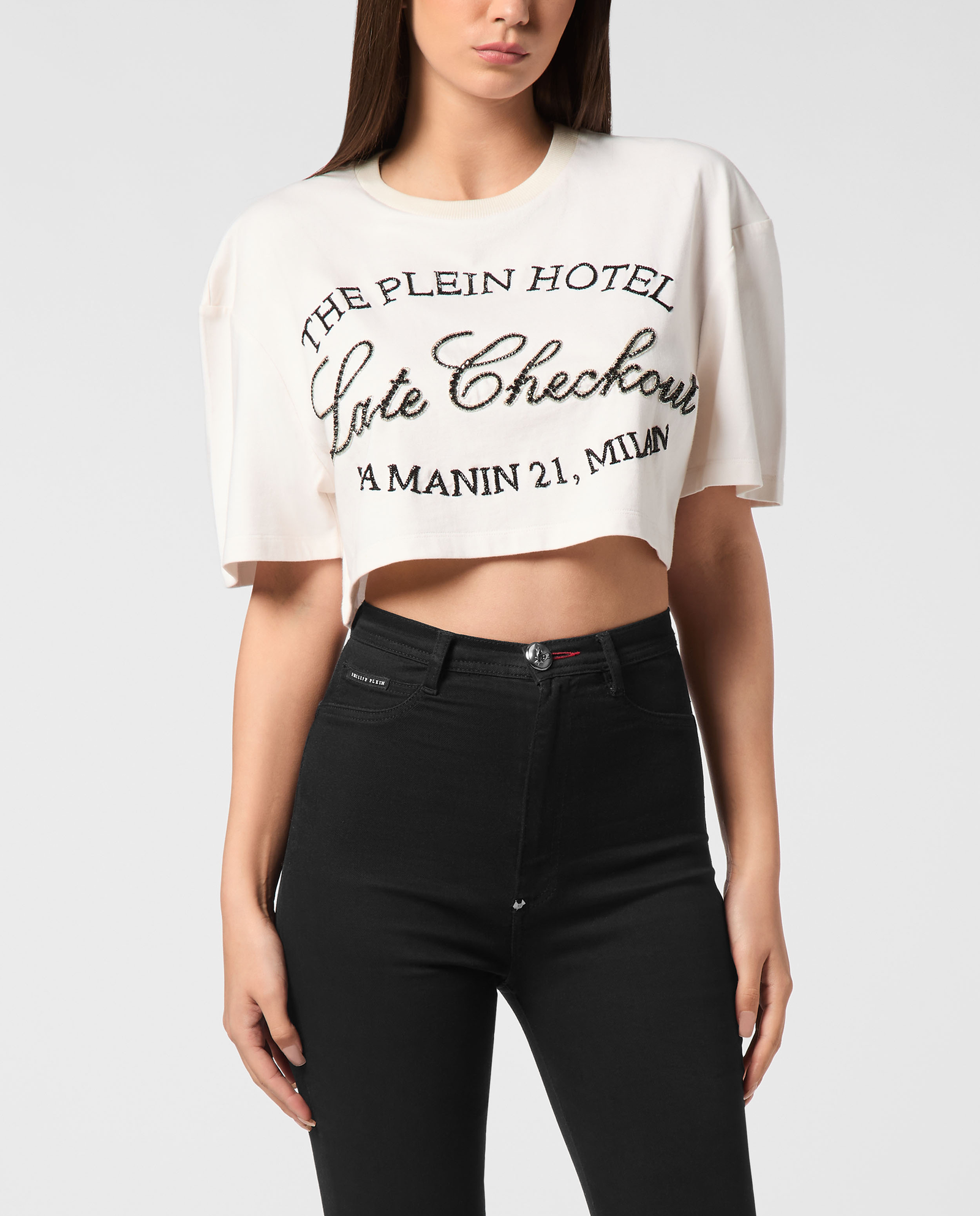 Biały crop top Late Checkout - Image #0