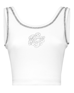 Biały tank top z kryształkami - Image #1