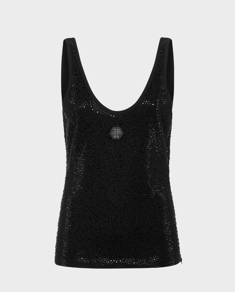 Czarny tank Top Mix Strass