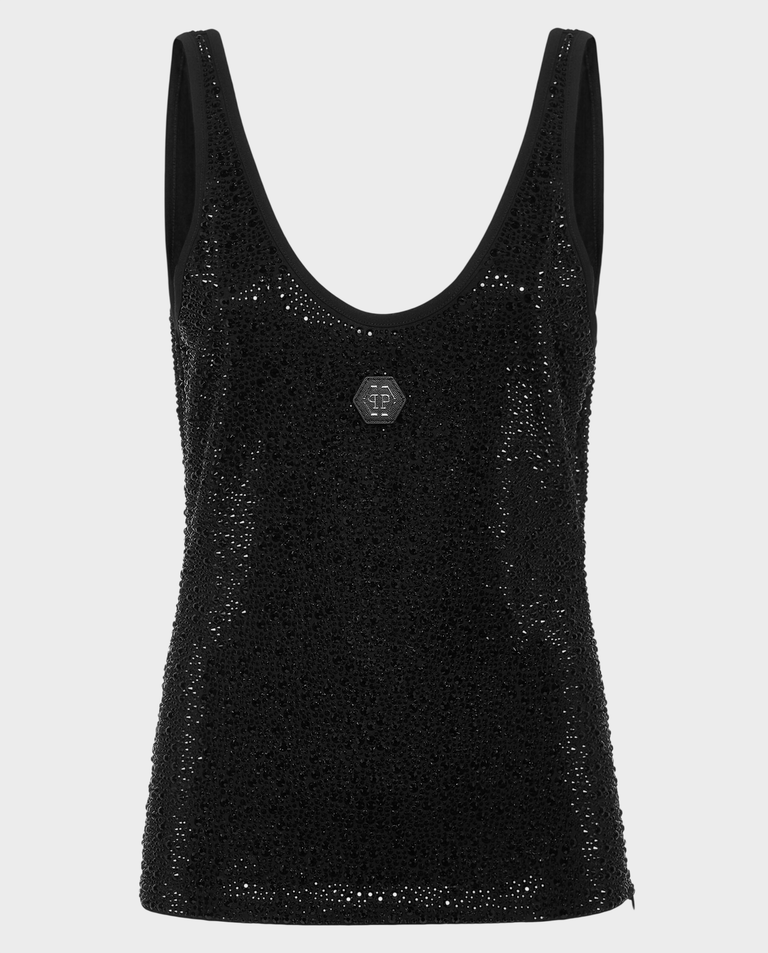 Czarny tank Top Mix Strass