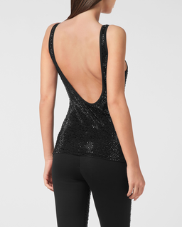 Czarny tank Top Mix Strass - Image #3