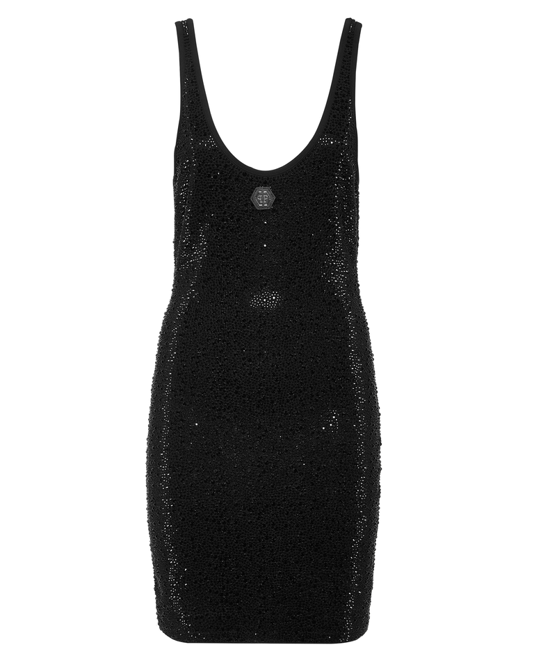 Czarna mini sukienka z kryształami - Image #4