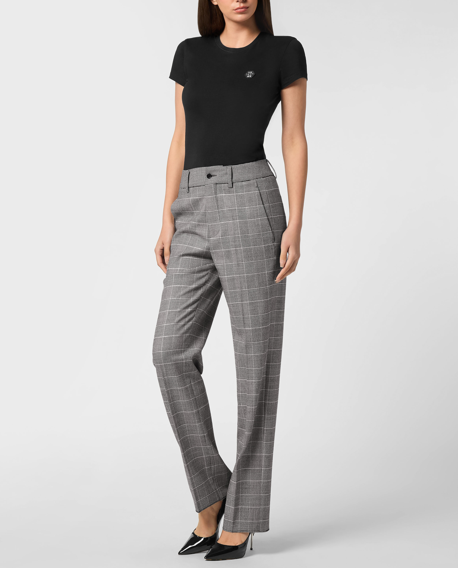 Wełniane szare spodnie w kratę - Image #1