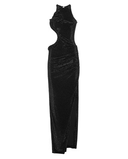 Długa błyszcząca sukienka z wycięciem - Image #4