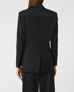 Czarna dwurzędowa marynarka z ozdobną broszką - Image #3