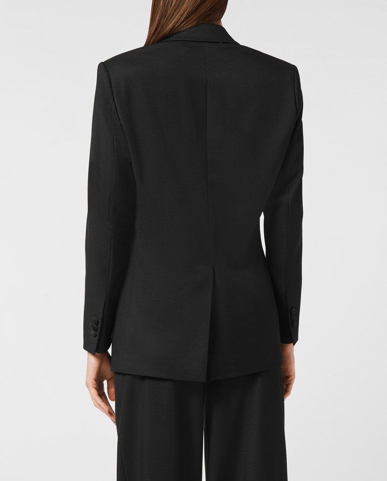 Czarna dwurzędowa marynarka z ozdobną broszką - Image #3