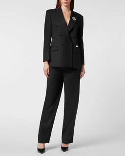 Czarna dwurzędowa marynarka z ozdobną broszką - Image #2