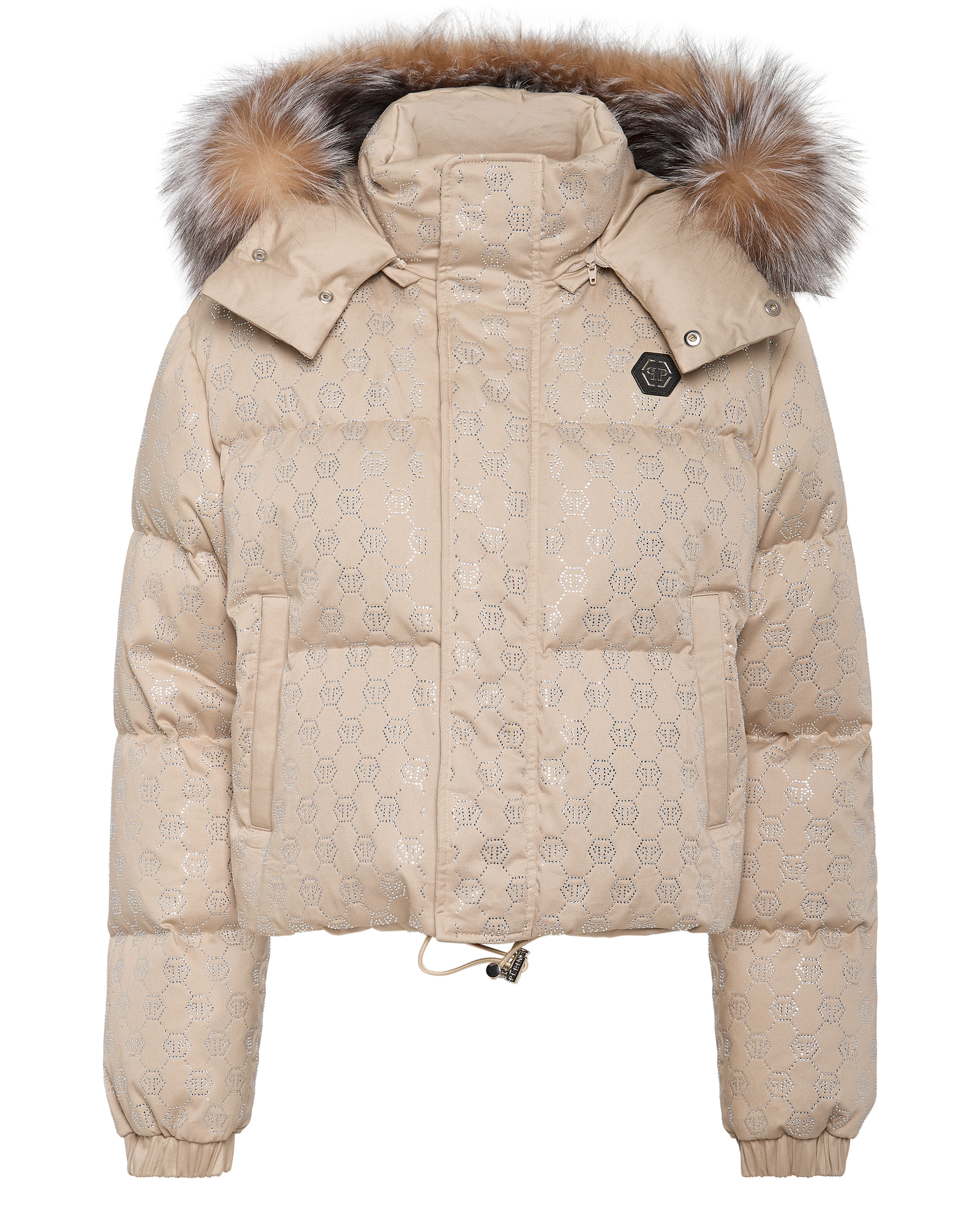 Beżowa kurtka puchowa z monogramem Strass - Image #1