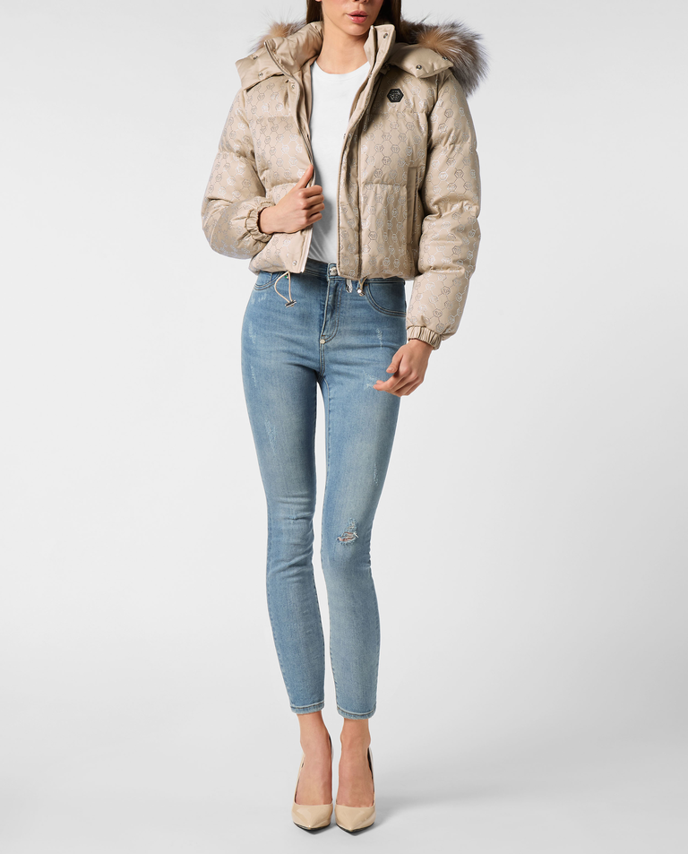 Beżowa kurtka puchowa z monogramem Strass - Image #2