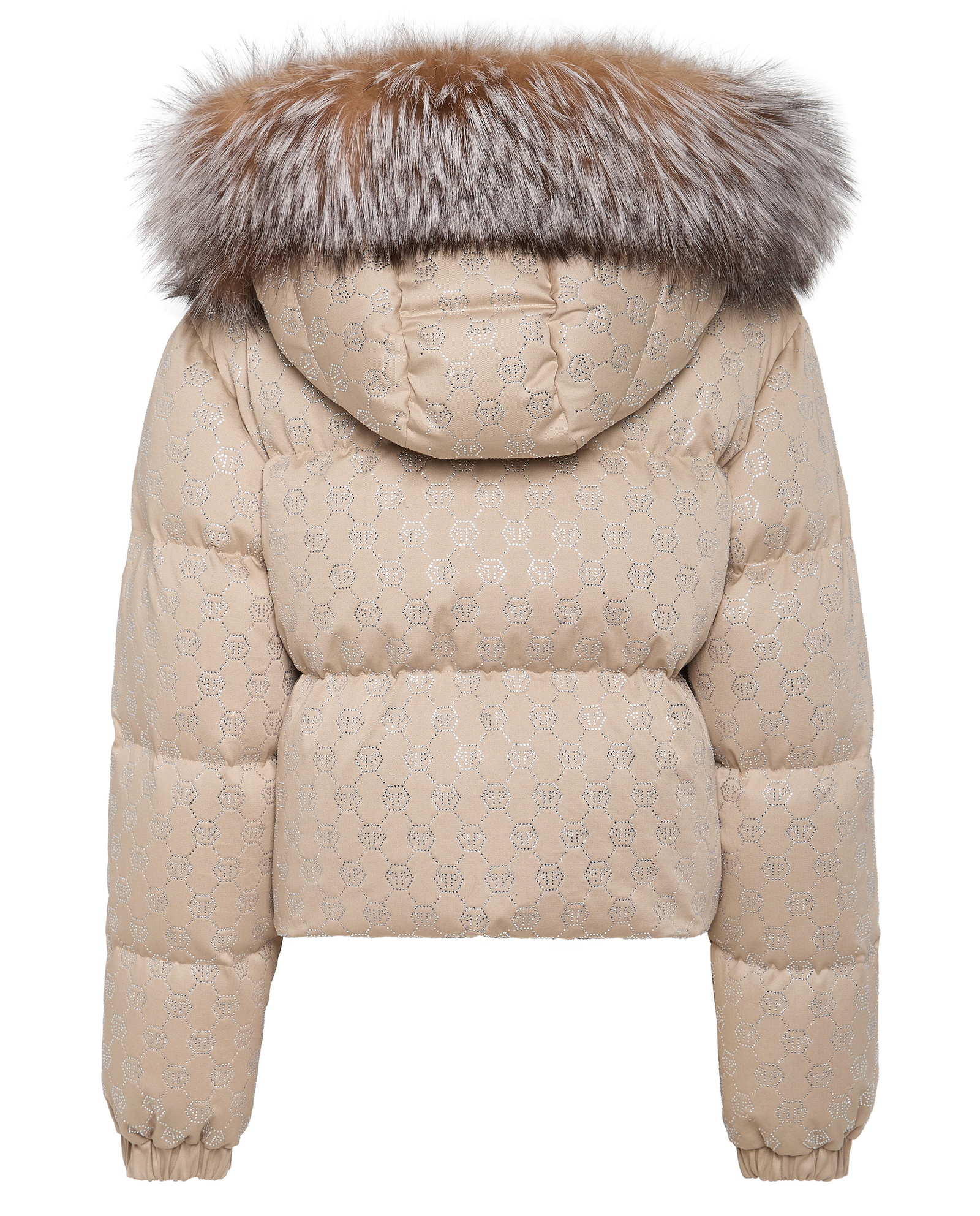 Beżowa kurtka puchowa z monogramem Strass - Image #4