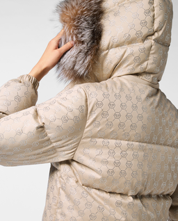 Beżowa kurtka puchowa z monogramem Strass - Image #6