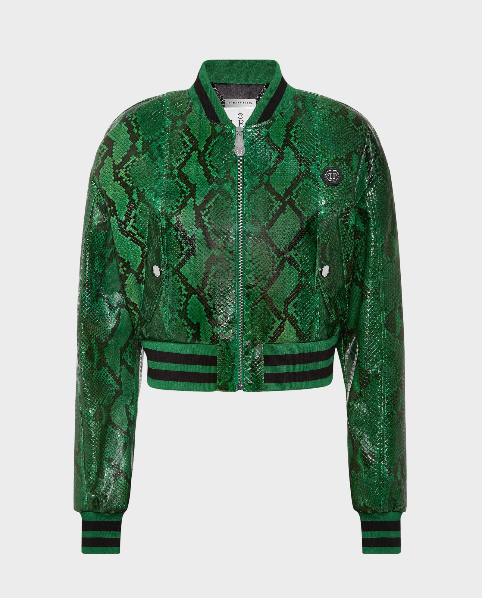 Zielona skórzana bomberka Python Signature - Image #0