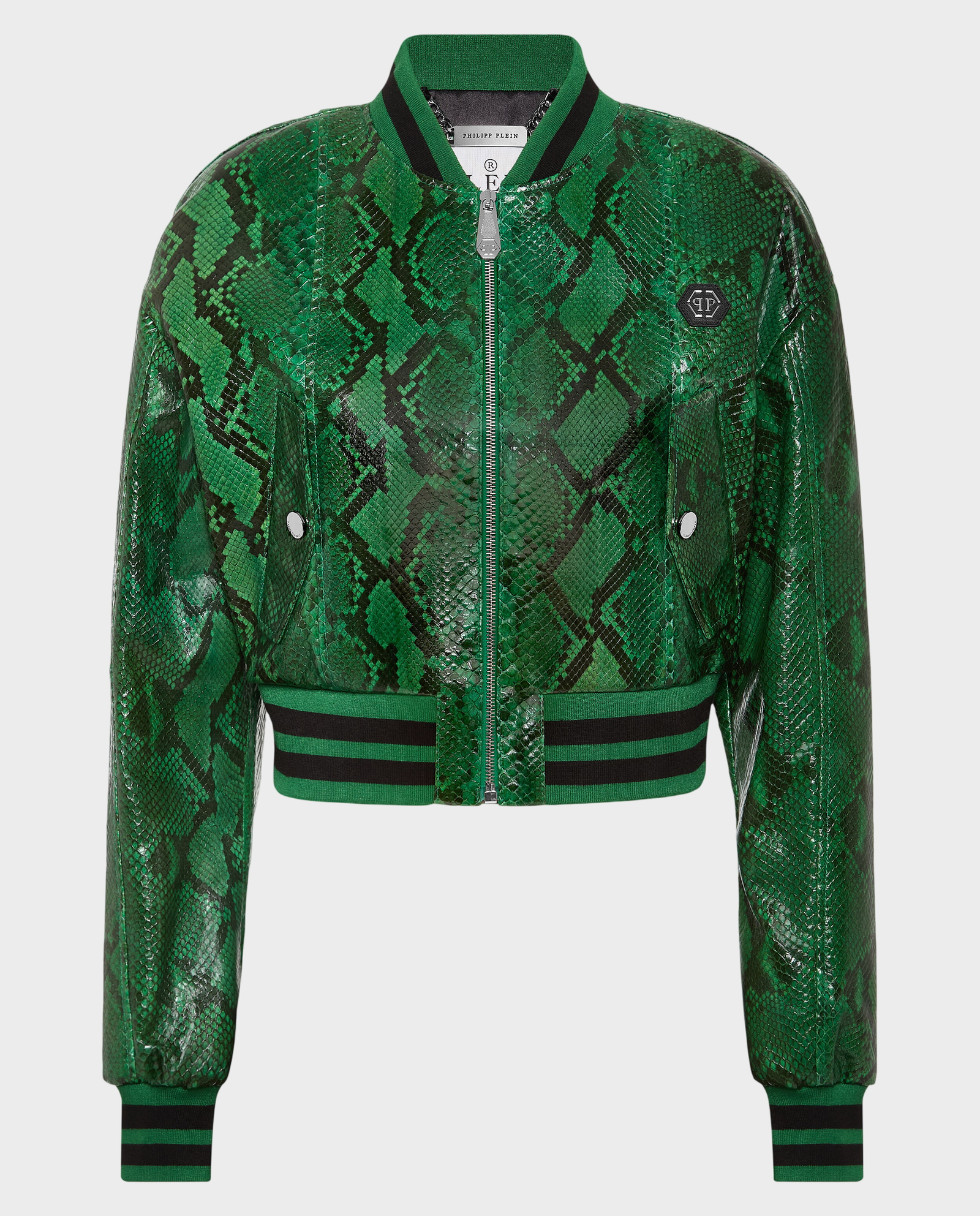 Zielona skórzana bomberka Python Signature - Image #0